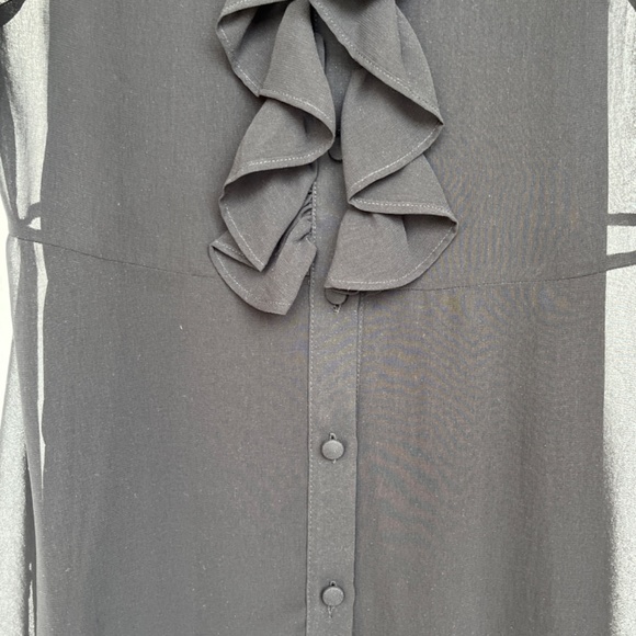 Zara (M) black dress with ruffles, chiffon, sheer, with slip. Office. Cocktail. - Picture 4 of 16